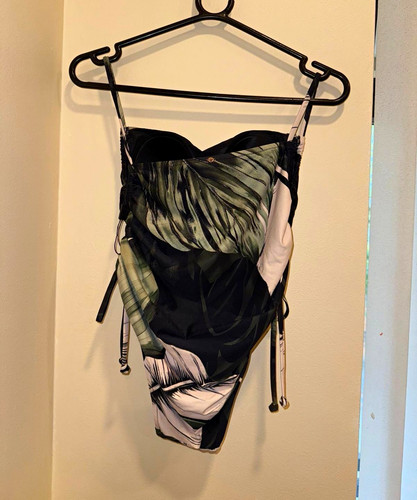 Womens black green leaf - black,